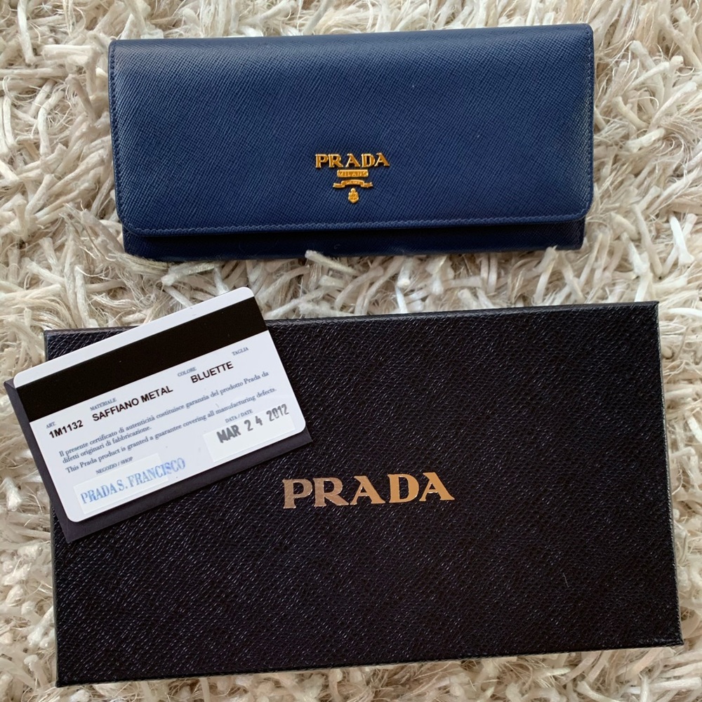 Prada Saffiano Leather Wallet in Bluette